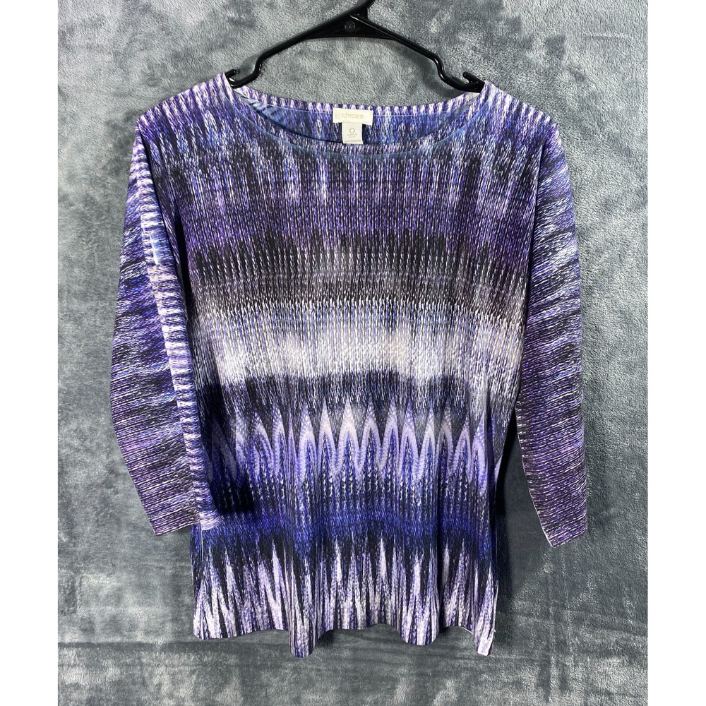 Vintage Chicos Top Women Sz 0 Blue USA Colorful Blouse City Artsy Abstract Boho